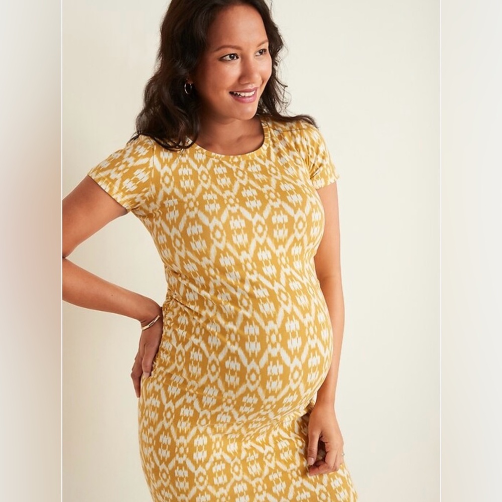 Maternity Jersey Bodycon Dress Large in Mustard